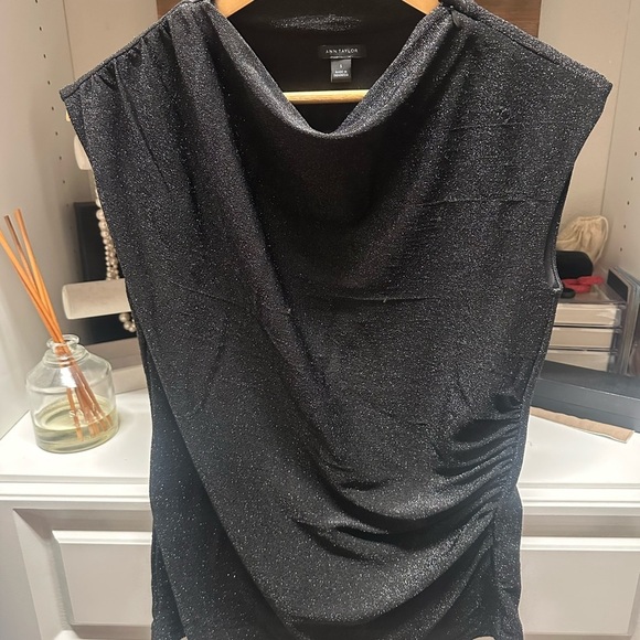 Ann Taylor Tops - Ann Taylor Black Shimmer Draped Sleeveless Top